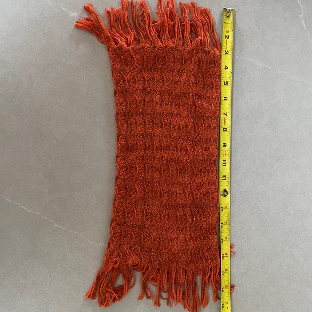 Orange circle scarf with fringe